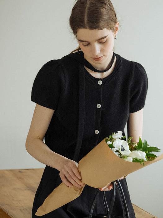 [TILLIDIE] Tie set half sleeve cardigan_Black