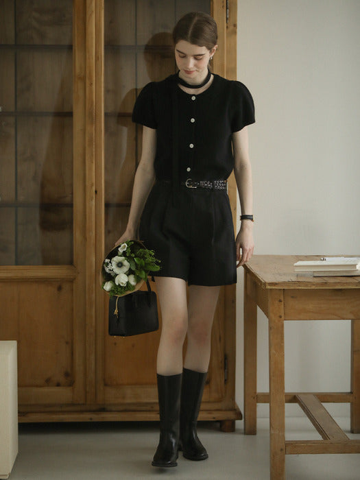 [TILLIDIE] Tie set half sleeve cardigan_Black