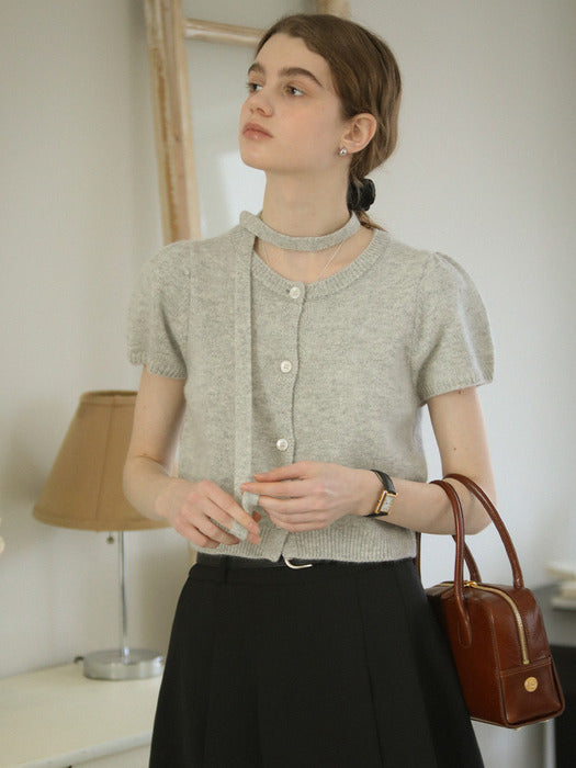 Tillidie Tie set half sleeve cardigan Gray