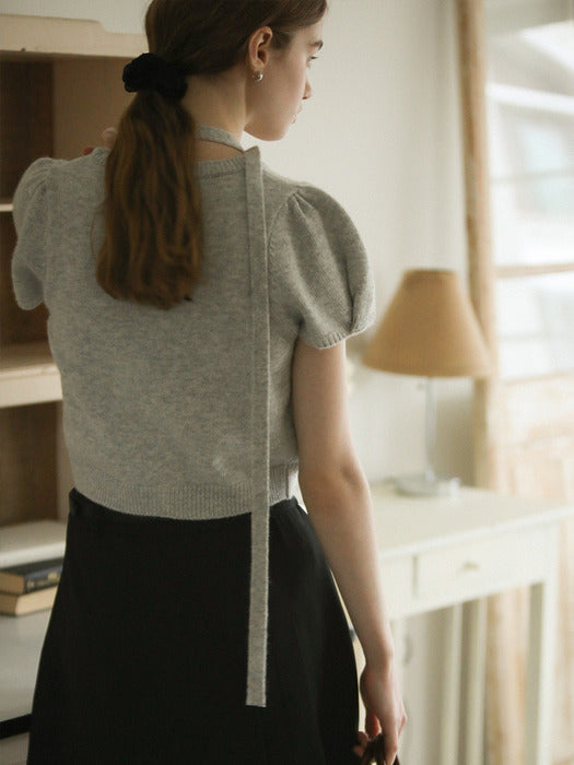 [TILLIDIE] Tie set half sleeve cardigan_Gray