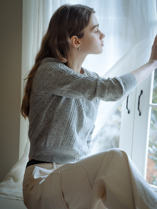 [TILLIDIE] Scallop cable cashmere blended cardigan_Gray