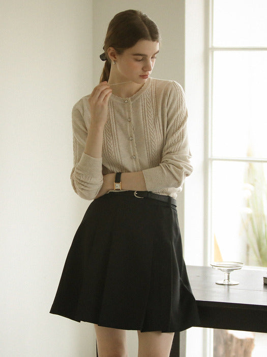 [TILLIDIE] Scallop cable cashmere blended cardigan_Oatmeal