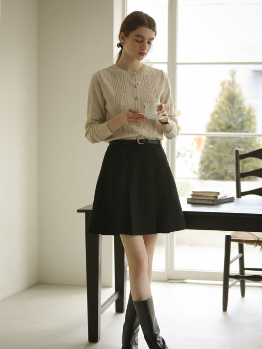 [TILLIDIE] Scallop cable cashmere blended cardigan_Oatmeal