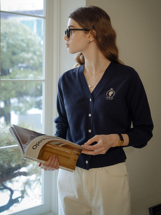 [TILLIDIE] Embroidery point cotton cardigan_Navy