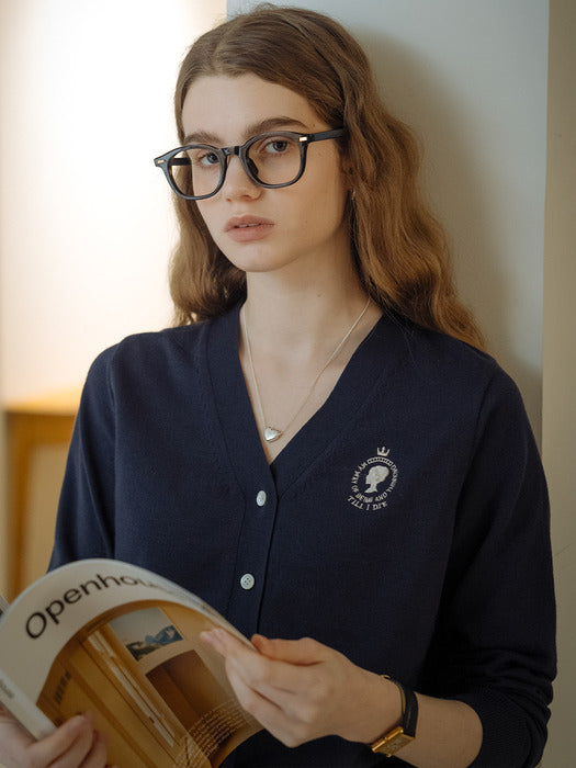 [TILLIDIE] Embroidery point cotton cardigan_Navy