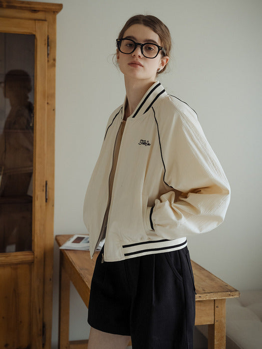 [TILLIDIE] Raglan sleeve logo baseball jumper_Ivory