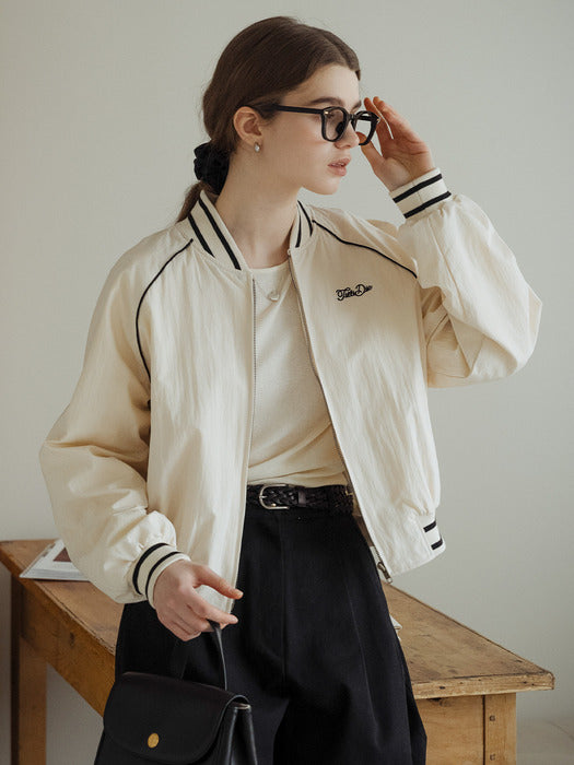 [TILLIDIE] Raglan sleeve logo baseball jumper_Ivory