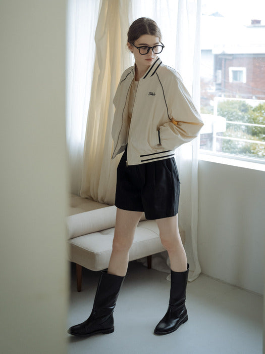 [TILLIDIE] Raglan sleeve logo baseball jumper_Ivory