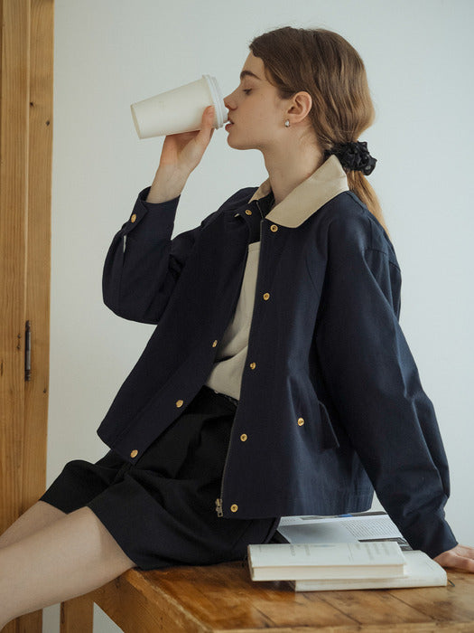 [TILLIDIE] Danna coloring collar gold button jumper_Navy