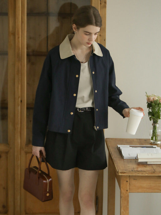 [TILLIDIE] Danna coloring collar gold button jumper_Navy