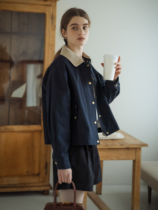 [TILLIDIE] Danna coloring collar gold button jumper_Navy