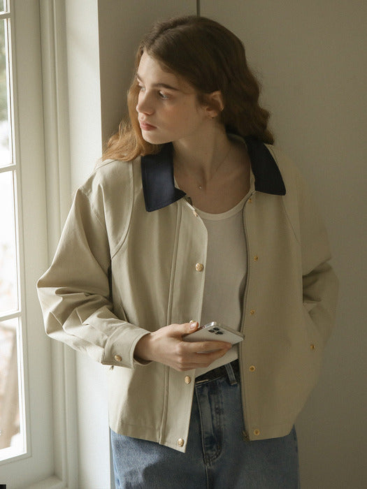 Tillidie Danna coloring collar gold button jumper Beige
