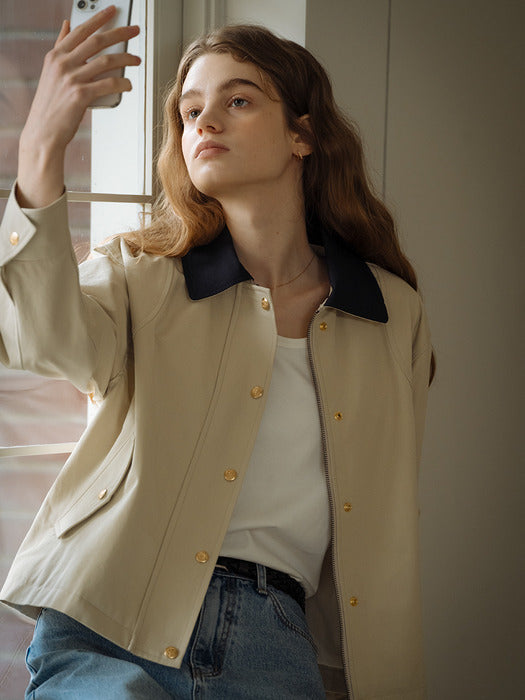 Tillidie Danna coloring collar gold button jumper Beige