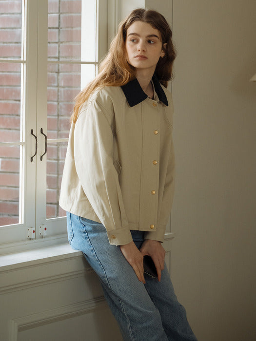 Tillidie Danna coloring collar gold button jumper Beige