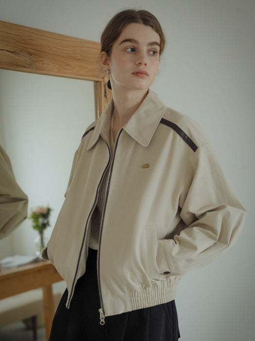 [TILLIDIE] Leather taping blouson jumper_Beige