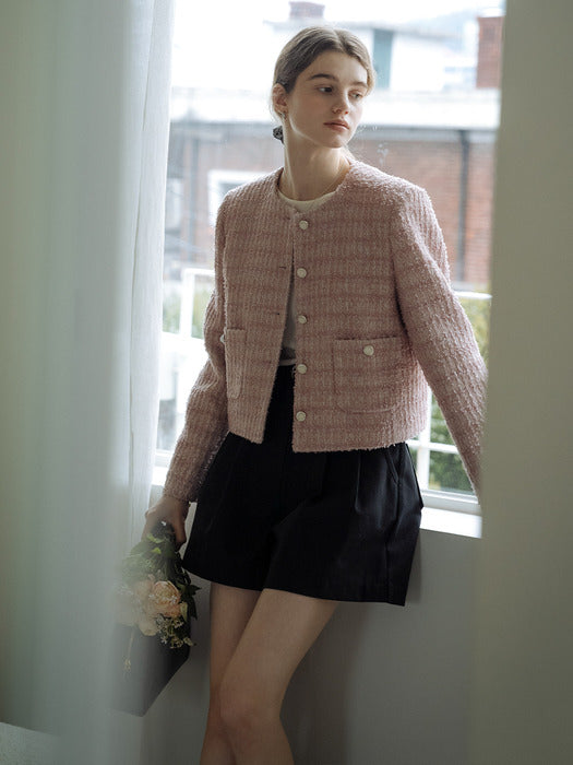 [TILLIDIE] Single breasted nana tweed jacket_Pink
