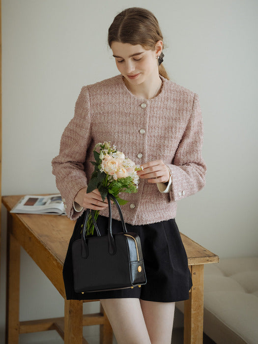 [TILLIDIE] Single breasted nana tweed jacket_Pink