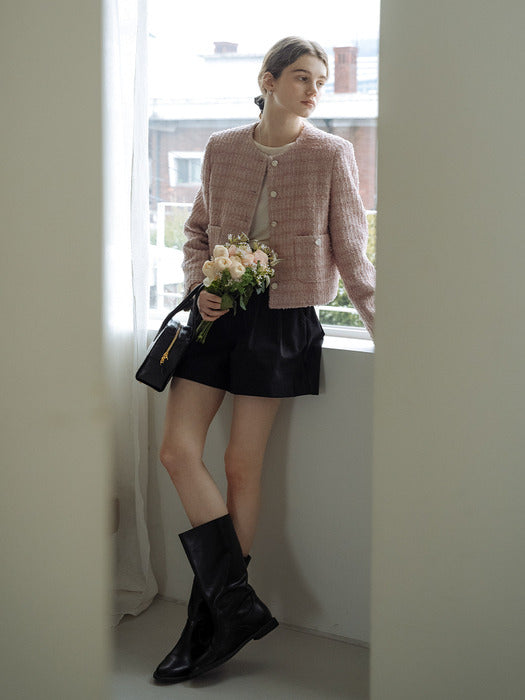 [TILLIDIE] Single breasted nana tweed jacket_Pink