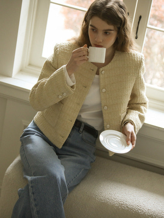 Tillidie Single breasted nana tweed jacket Yellow