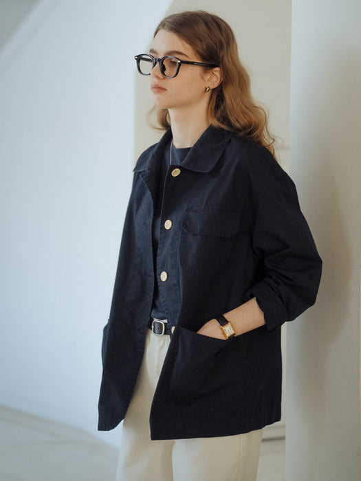 [TILLIDIE] Soft washing trucker jacket_Dark navy