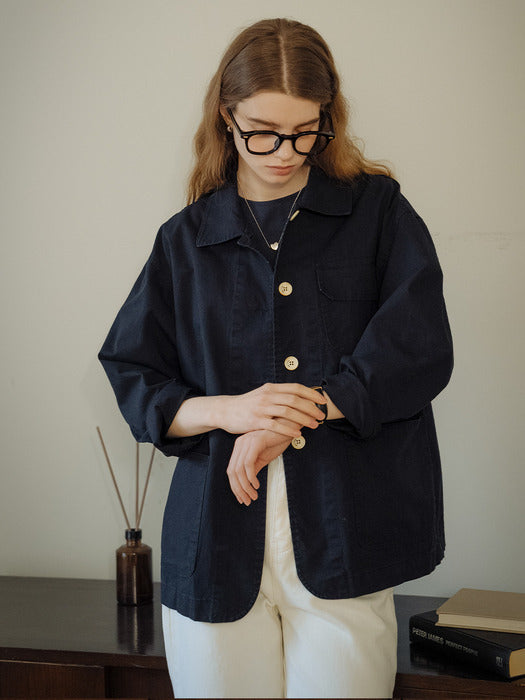 [TILLIDIE] Soft washing trucker jacket_Dark navy