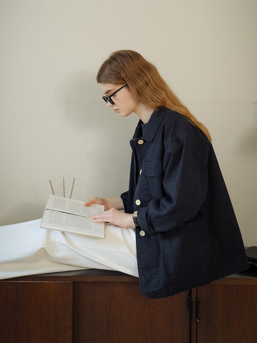 [TILLIDIE] Soft washing trucker jacket_Dark navy