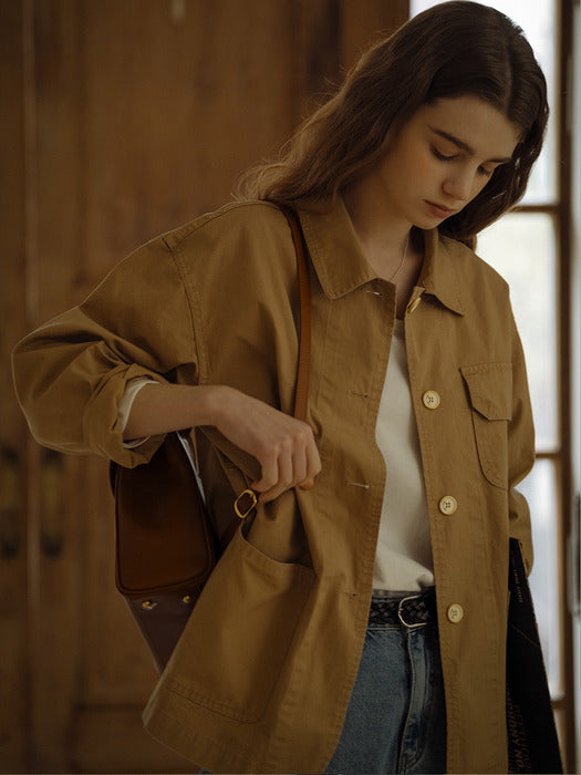 [TILLIDIE] Soft washing trucker jacket_Beige