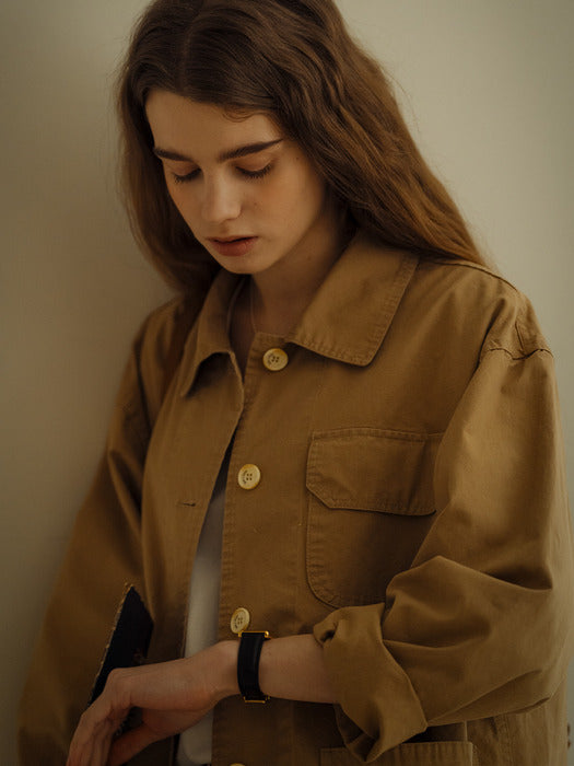 [TILLIDIE] Soft washing trucker jacket_Beige