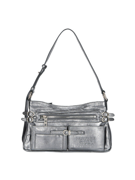 FLAT POCKET SHOULDER_metallic grey foiled plain