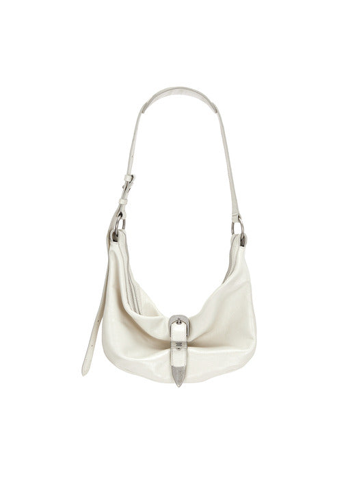 BELTED HOBO MEDIUM_cream glossy plain