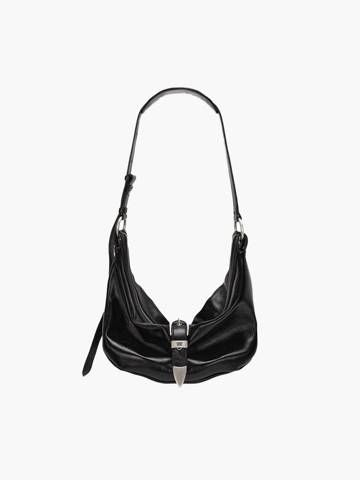 [MARGESHERWOOD] BELTED HOBO MEDIUM_black glossy plain