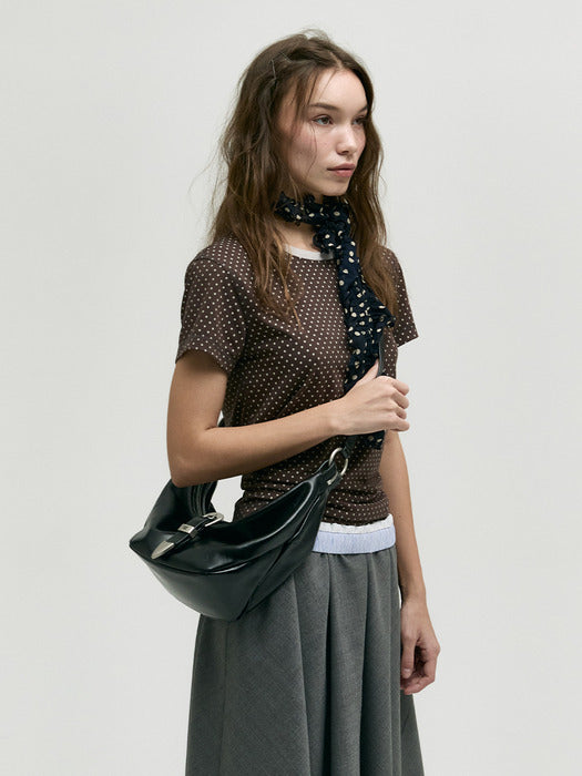 [MARGESHERWOOD] BELTED HOBO MEDIUM_black glossy plain