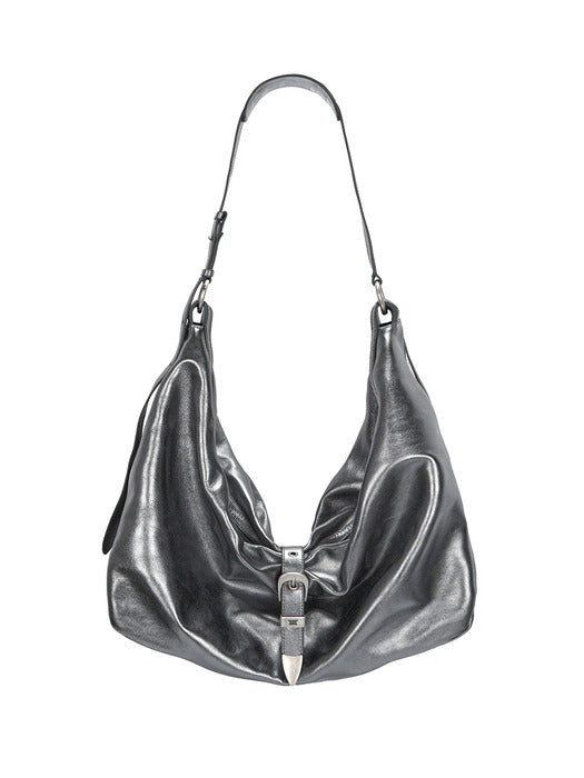 BELTED HOBO_metallic grey foiled plain