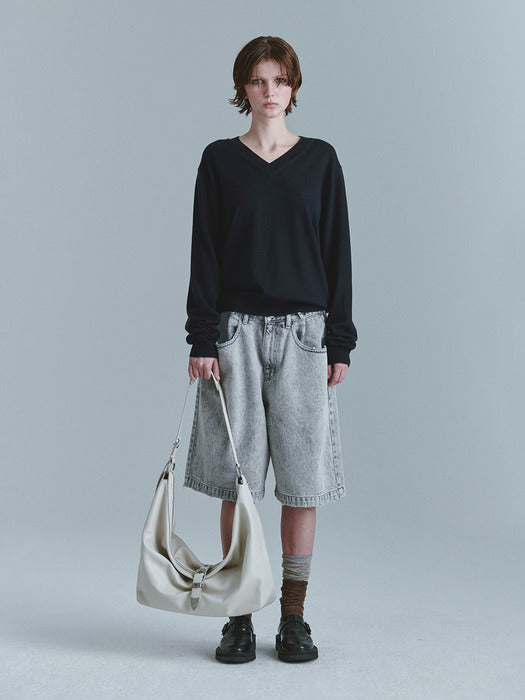 BELTED HOBO_cream glossy plain