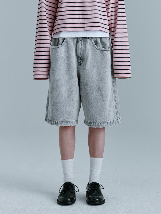 LOOSE DENIM SHORTS_grey denim