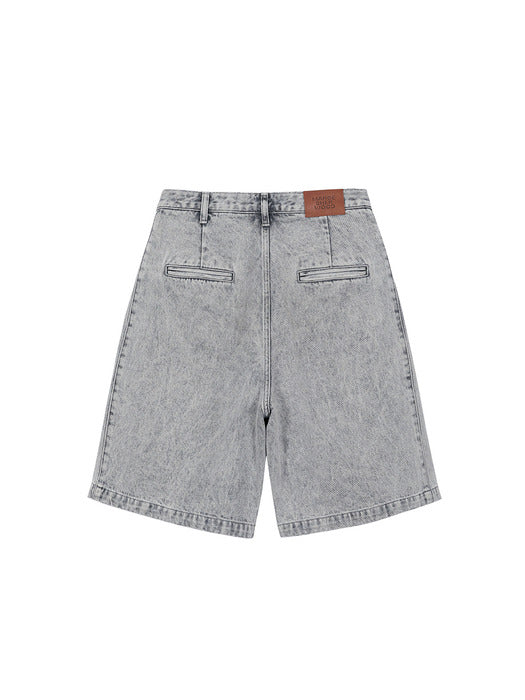 LOOSE DENIM SHORTS_grey denim