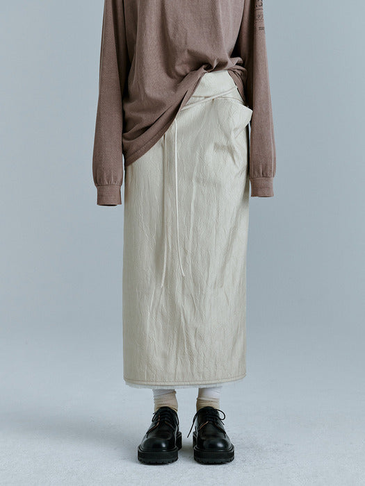 CRINKLED SATIN SKIRT_beige