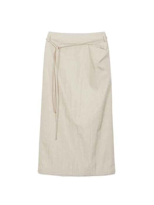 CRINKLED SATIN SKIRT_beige