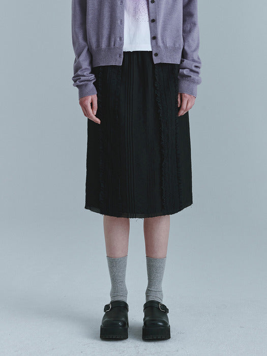 RUFFLE BANDING MIDI SKIRT_black