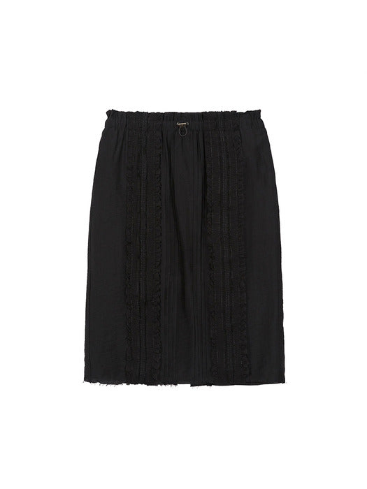 RUFFLE BANDING MIDI SKIRT_black