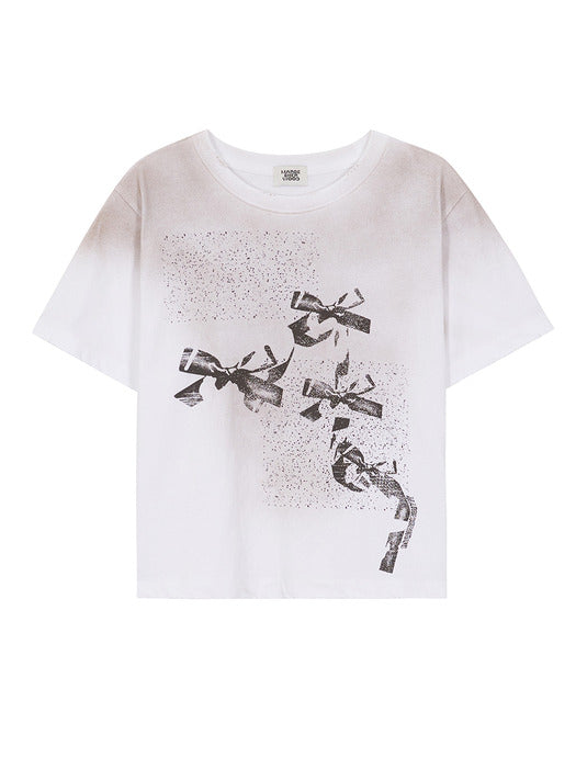 VINTAGE SPRAY RIBBON T-SHIRT_brown