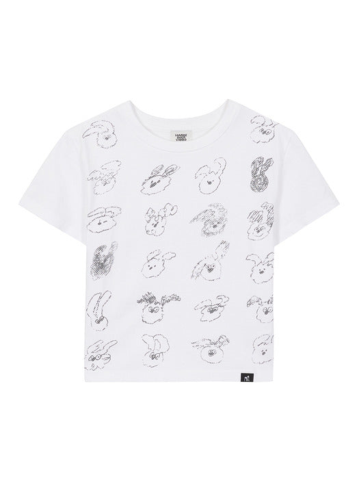 SLIM CROP WOOD DOODLE T-SHIRT_white