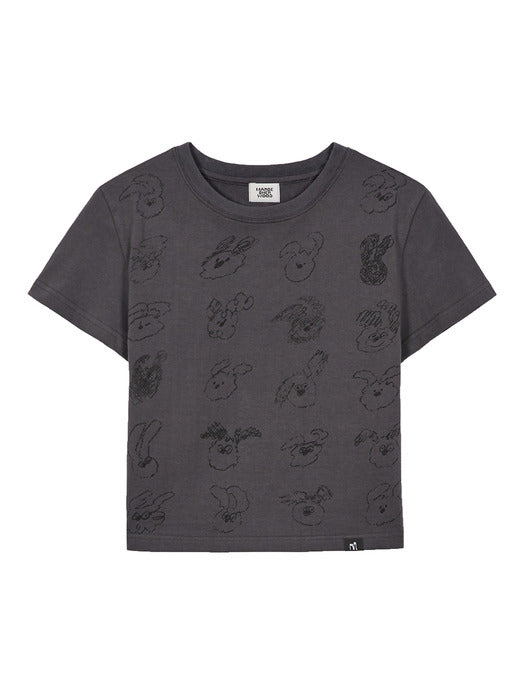 SLIM CROP WOOD DOODLE T-SHIRT_dark grey