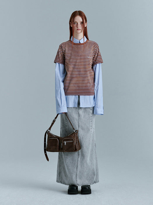 [MARGESHERWOOD] VINTAGE WASHING STRIPE T-SHIRT_brown stripe
