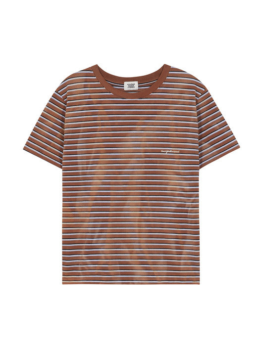 [MARGESHERWOOD] VINTAGE WASHING STRIPE T-SHIRT_brown stripe