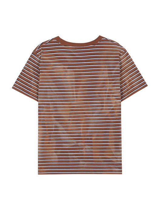 [MARGESHERWOOD] VINTAGE WASHING STRIPE T-SHIRT_brown stripe