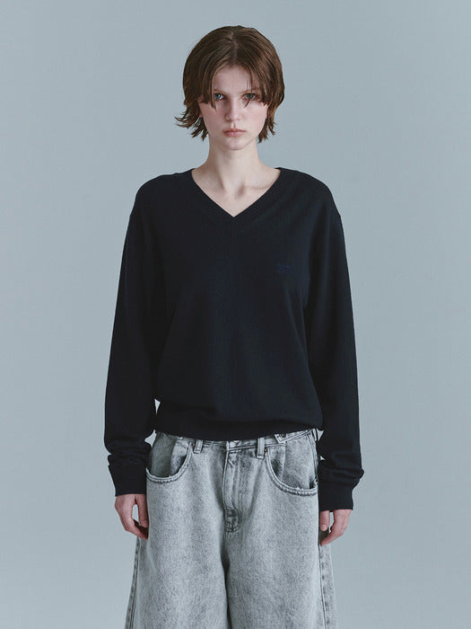 V-NECK PULLOVER_navy