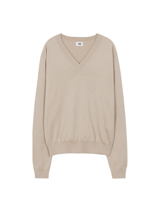 V-NECK PULLOVER_camel beige