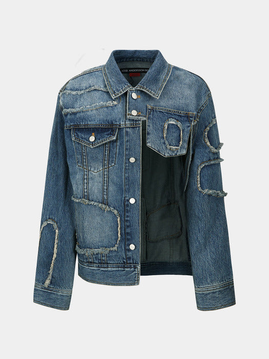 DANIEL HALF CUT-OUT DENIM JACKET awa605w(BLUE)