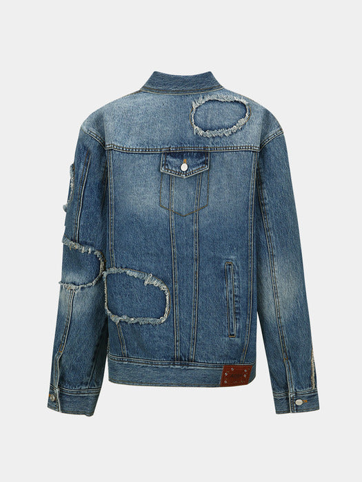 DANIEL HALF CUT-OUT DENIM JACKET awa605w(BLUE)